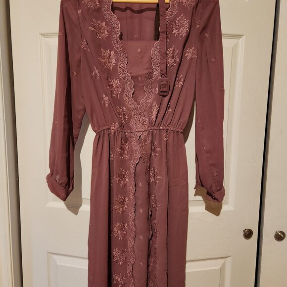 VINTAGE Mauve Lace Chiffon Dress S - Picture 2 of 2